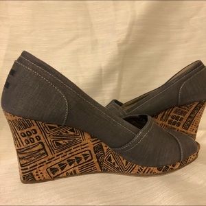 Grey Blue Tom’s open toe Wedges. Never worn.